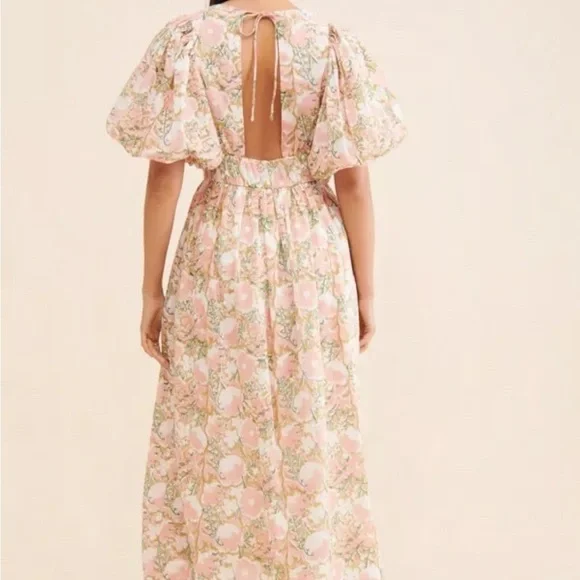 MIRTH Floral Puff Sleeve Midi Dress Snapdragon M Cottagecore Prairie Gir… - Picture 2 of 12